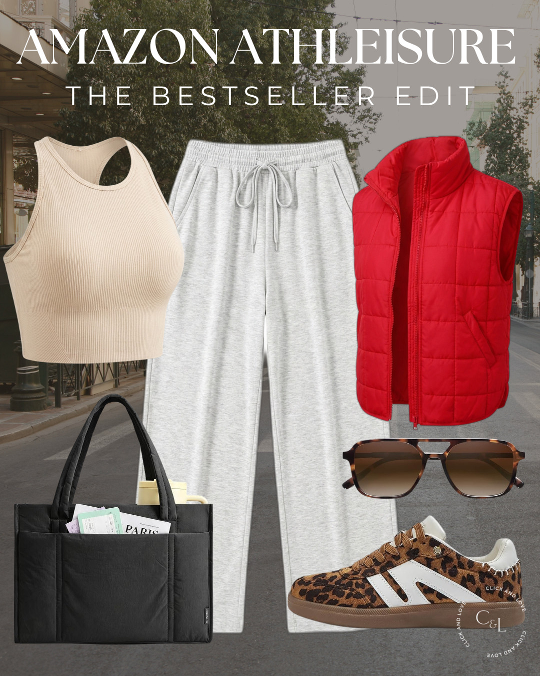 Gray wide leg sweatpants with a ribbed tank and a pop of red with this puffer vest. The leopard sneakers and puffer tote make it feel so fun. Such an easy way to look cute while staying comfy! 

 #athleisure #amazonfashion #amazonfinds #sweatpants #widelegpants #puffervest #redvest #leopardsneakers #puffertote #ribbedtank #falloutfit #loungewear #casualstyle #comfyoutfit #travelstyle #founditonamazon #LTKActive