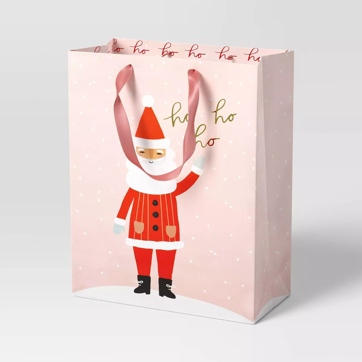 Large Cub Polka Dot 'Ho Ho Ho' Santa Gift Bag Blush - Wondershop™ | Target