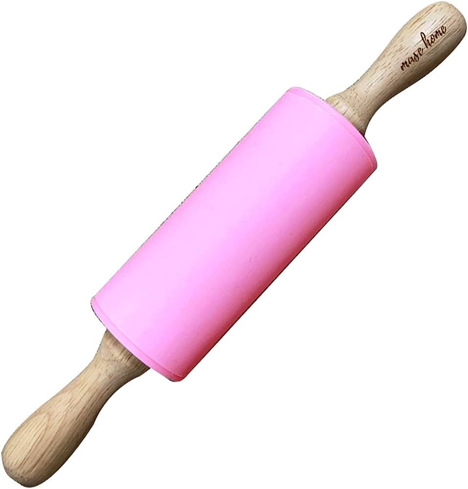 Mini Silicone Rolling Pin for Kids Baking - Nonstick Surface Wooden Handle (9" Small) | Amazon (US)