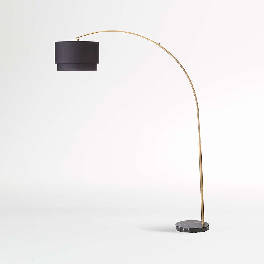 Meryl Arc Brass Corner Floor Lamp with White Shade + Reviews | Crate & Barrel | Crate & Barrel