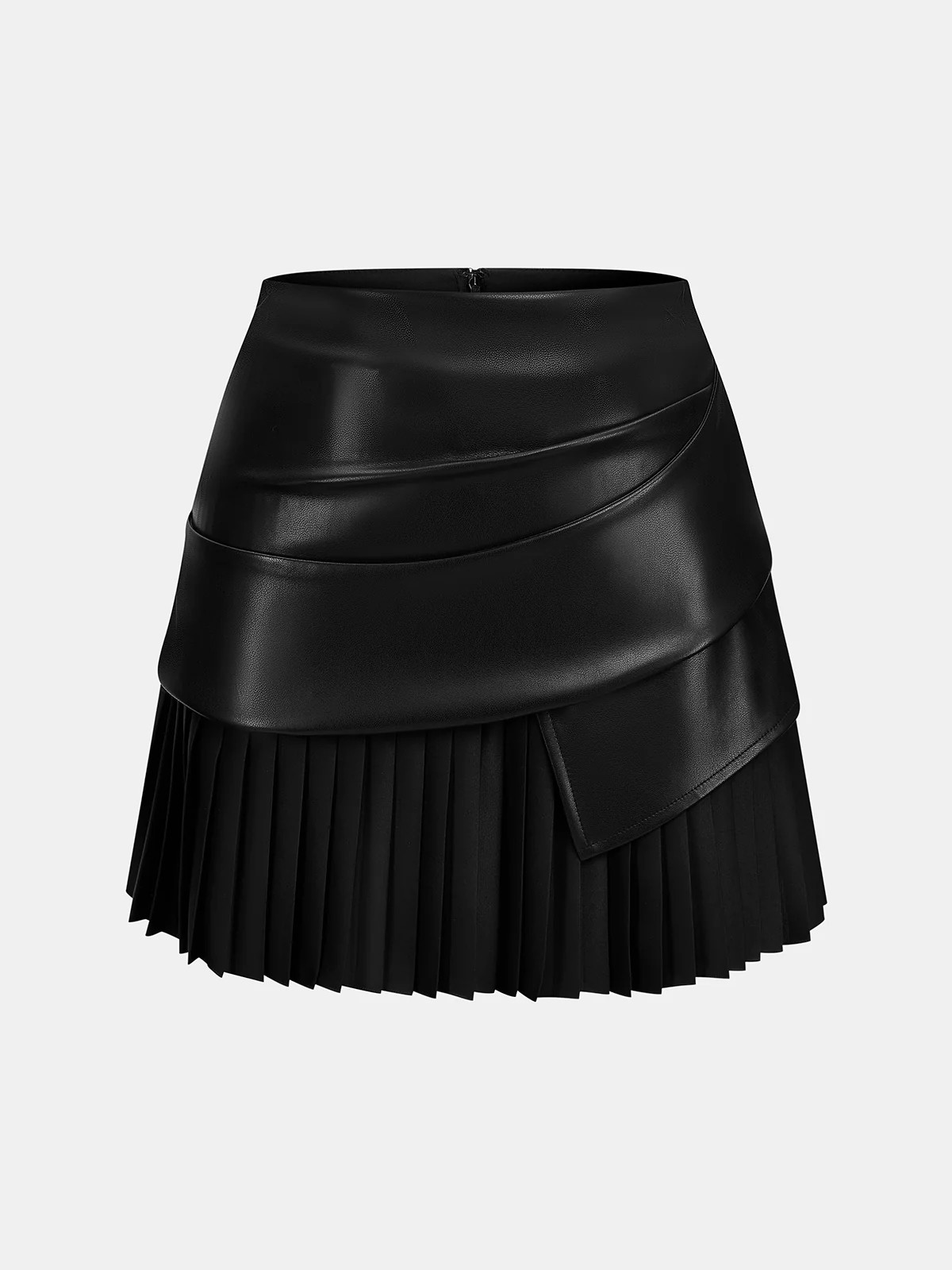 Faux Leather Ruched Pleated Mini Skirt | Commense