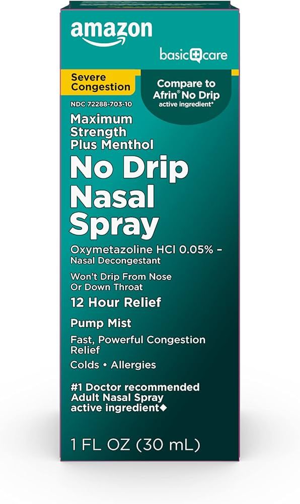 Amazon Basic Care No Drip Severe Congestion Nasal Pump Mist Spray, 12 Hour Relief, Oxymetazoline ... | Amazon (US)