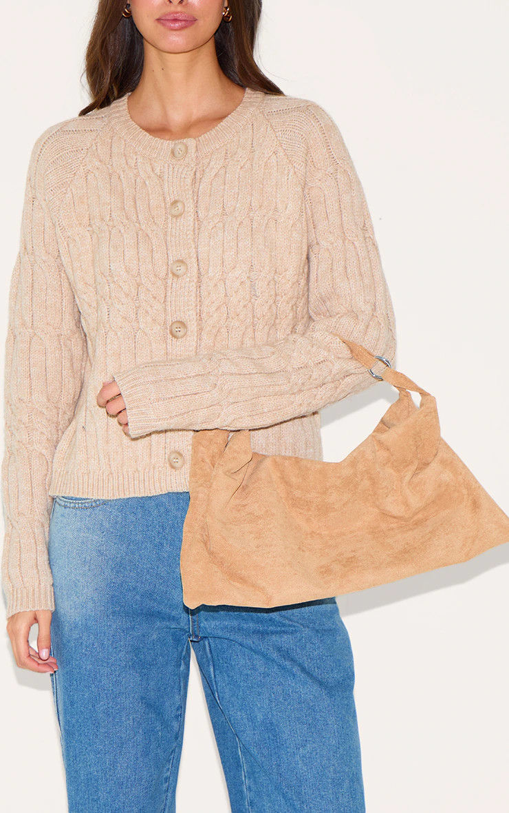 Sand Faux Suede Slouchy Shoulder Bag | PrettyLittleThing US