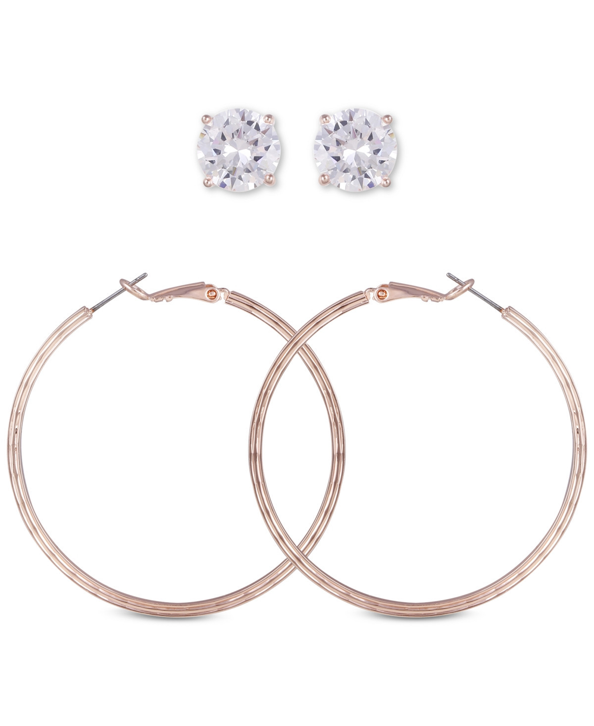 Guess Rose Gold-Tone 2-Pc. Set Crystal Stud & Hoop Earrings - Rose | Macy's