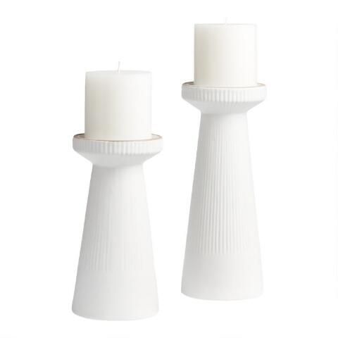 White Ribbed Ceramic Pillar Candle Holder | World Market
