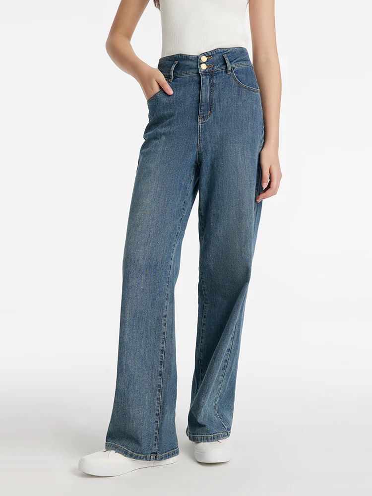 High-Waisted Loose Straight Full Length Women Jeans | GOELIA