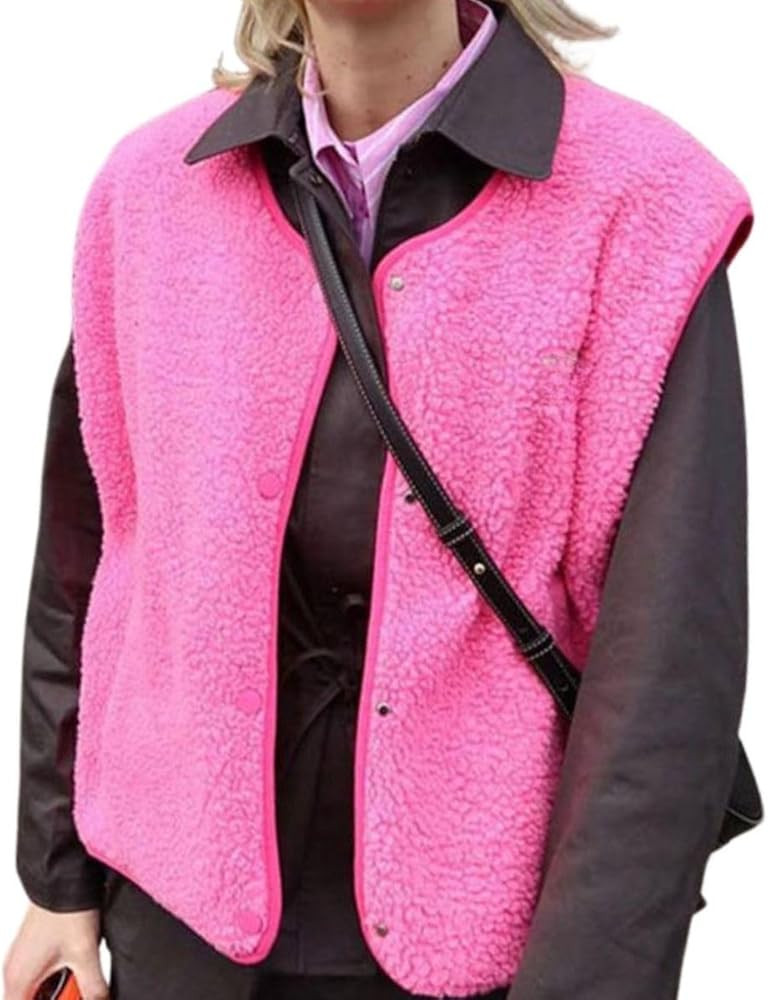 Women's Sherpa Fleece Vest Sleeveless Button Down Fuzzy Faux Shearling Jackets Gilet Outwear with... | Amazon (US)