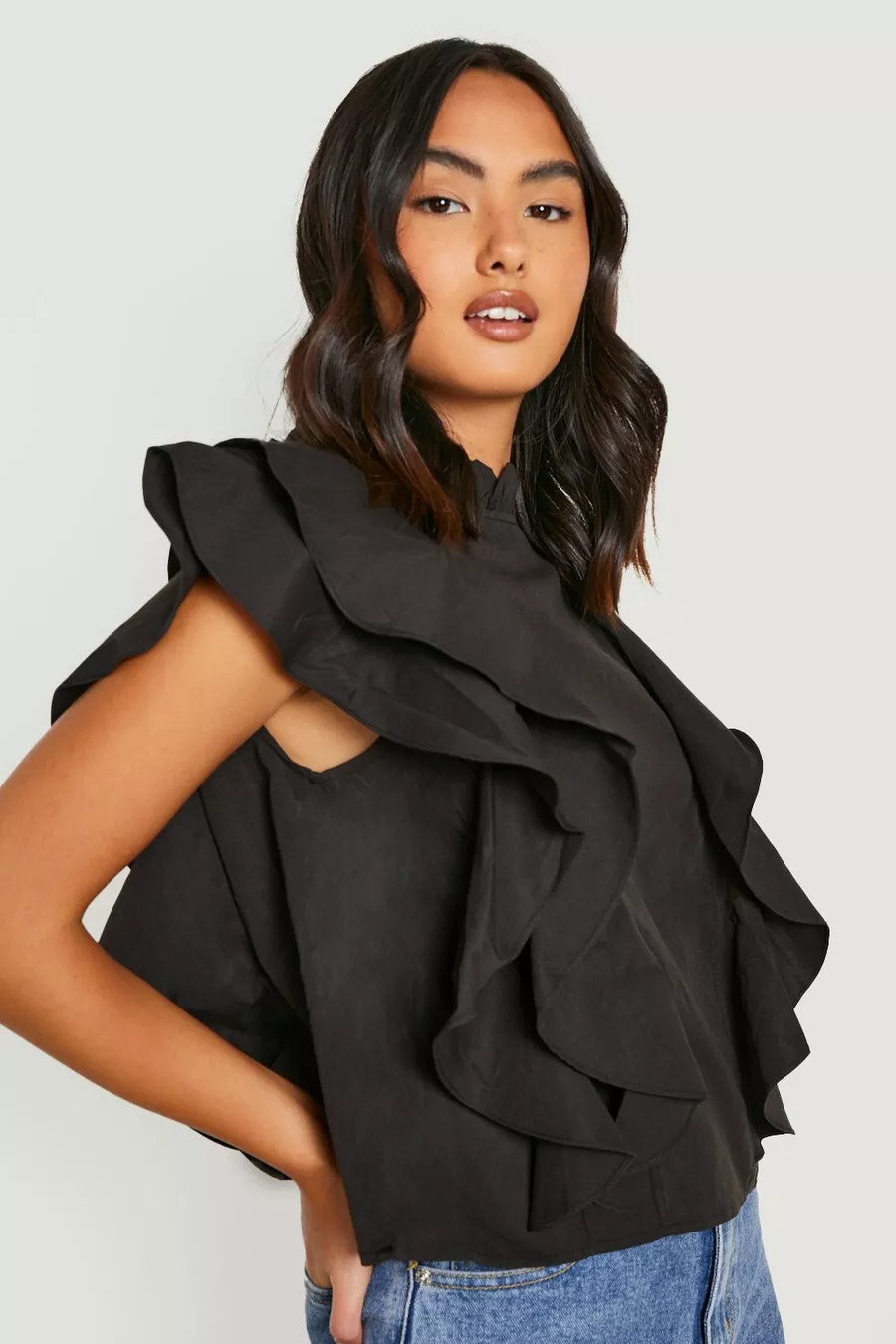 Frill Sleeve High Neck Blouse | Boohoo.com (US & CA)