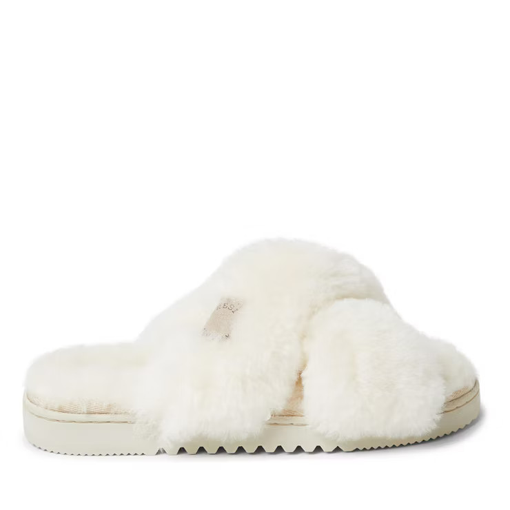 Fireside By Dearfoams Women's New Castle Genuine Shearling Cross Band Slide | Target