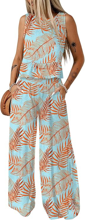Dokotoo Pants Sets Women 2 Piece Outfits Sleeveless Round Neck Tank Tops Matching Sets for Women ... | Amazon (US)