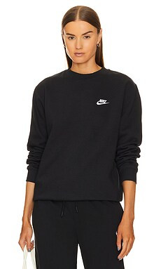 Nike Club Crew Neck Sweatshirt in Black & White from Revolve.com | Revolve Clothing (Global)