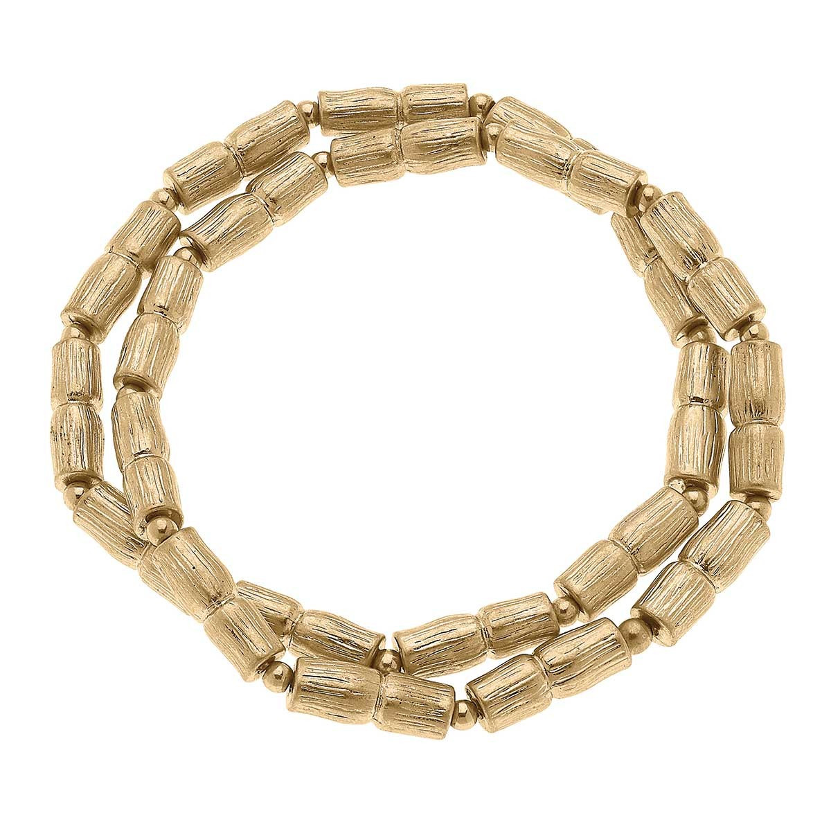 Jules Bamboo Stretch Bracelet Stack in Worn Gold - Set of 2 | CANVAS