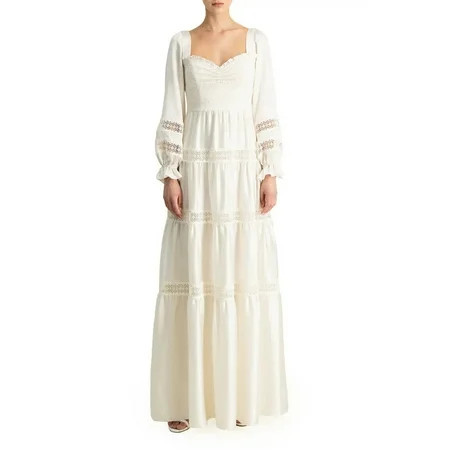 ML Monique Lhuillier Sweetheart Neck Long Sleeve Zipper Back A-Line Smocked Bodice and Lace Insets D | Walmart (US)
