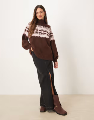 ASOS DESIGN high neck yoke placement jumper in chocolate | ASOS (Global)