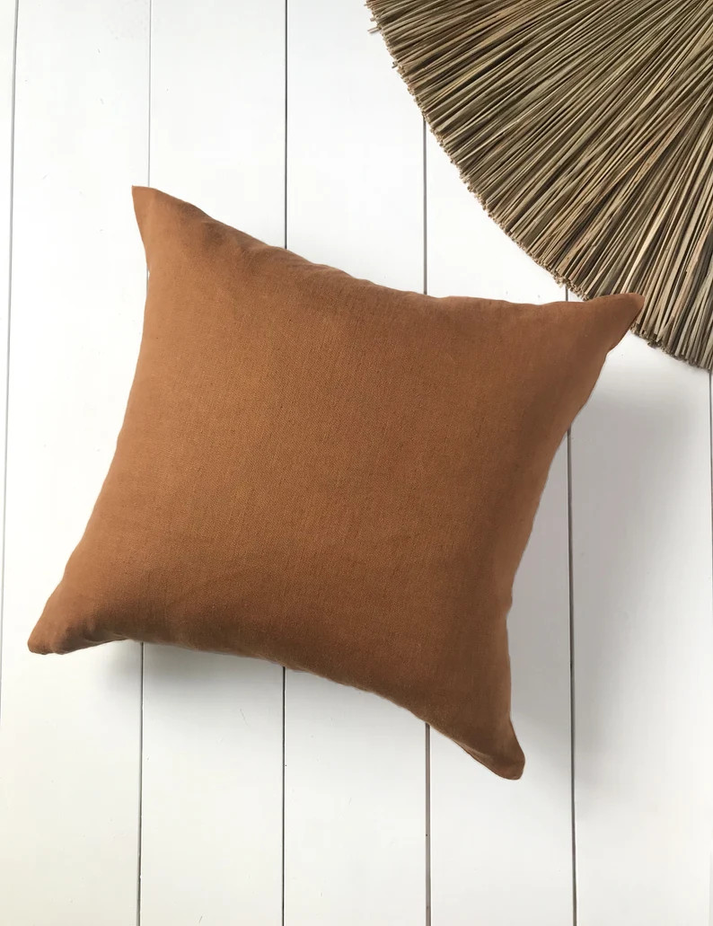 Set of 2, 4, 6 Stonewashed linen pillow cases in stylish brown cinnamon/Softened linen throw pill... | Etsy (US)