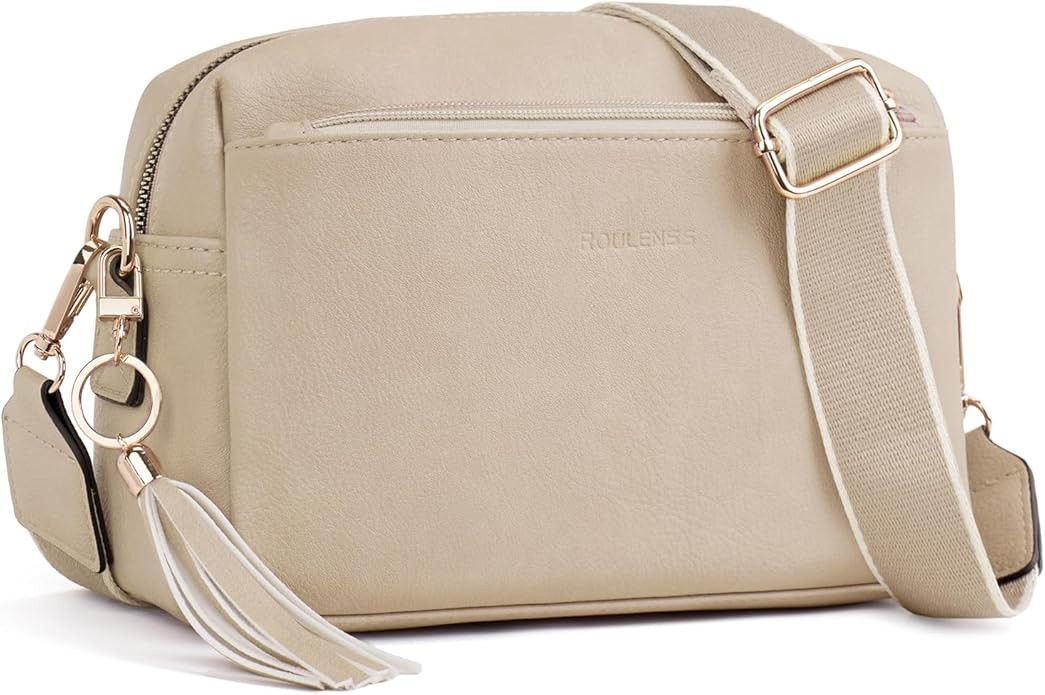 Triple Zip Small Crossbody Bag for women,Wide Strap Cell Phone Purse Shoulder Handbag Wallet with... | Amazon (US)