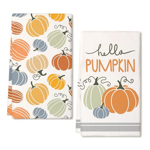 ARKENY Fall Kitchen Towels for Fall Decor, Hello Pumpkin Orange Autumn Dish Towels 18x26 Inch Set of 2,Farmhouse Home Thanksgiving Harvest Vintage Decorations AD362 | Amazon (US)