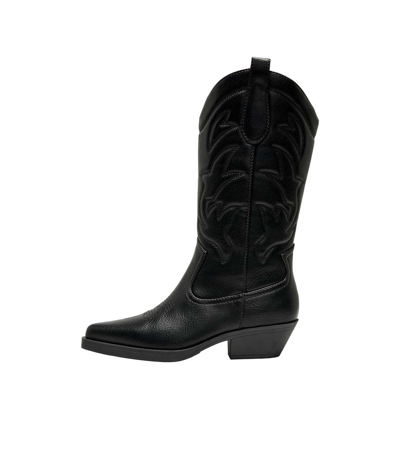 ONLY Black Leather-Look Block Heel Cowboy Boots | New Look | New Look (UK)