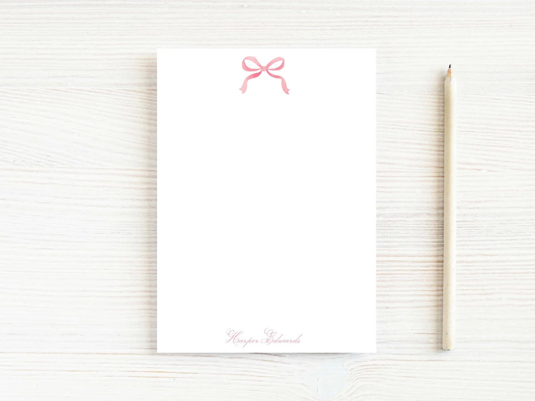 Personalized Watercolor Pink Bow Notepad, Women Bow Notepad | Etsy (US)