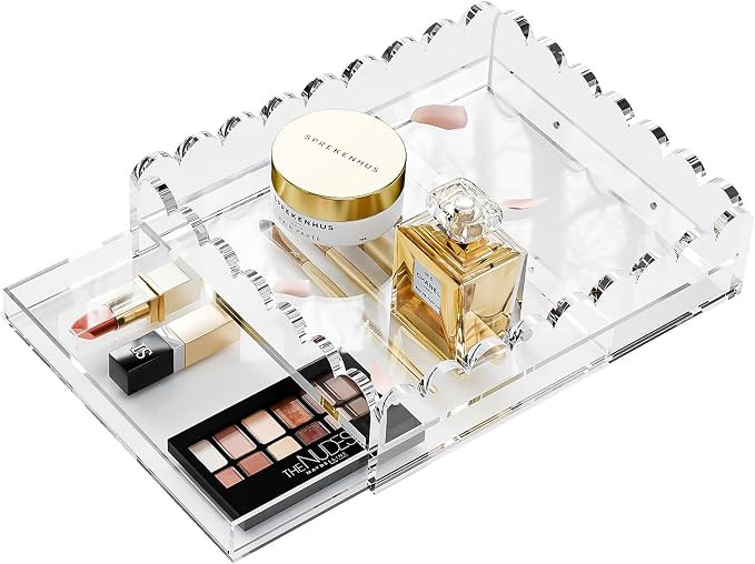 Scalloped Acrylic Tray for Makeup, 10" x 12" Organized Tray Insert Upgraded 1" Height Drawer, Lar... | Amazon (US)