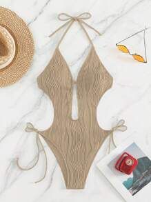 Cut Out Tie Side Halter One Piece Swimsuit | SHEIN