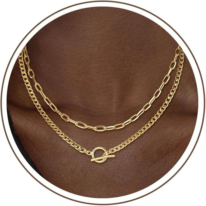 CHESKY Layered Necklaces for Women, 14K Gold Plated Chain Necklace Women Trendy Cuban Link Paperc... | Amazon (US)