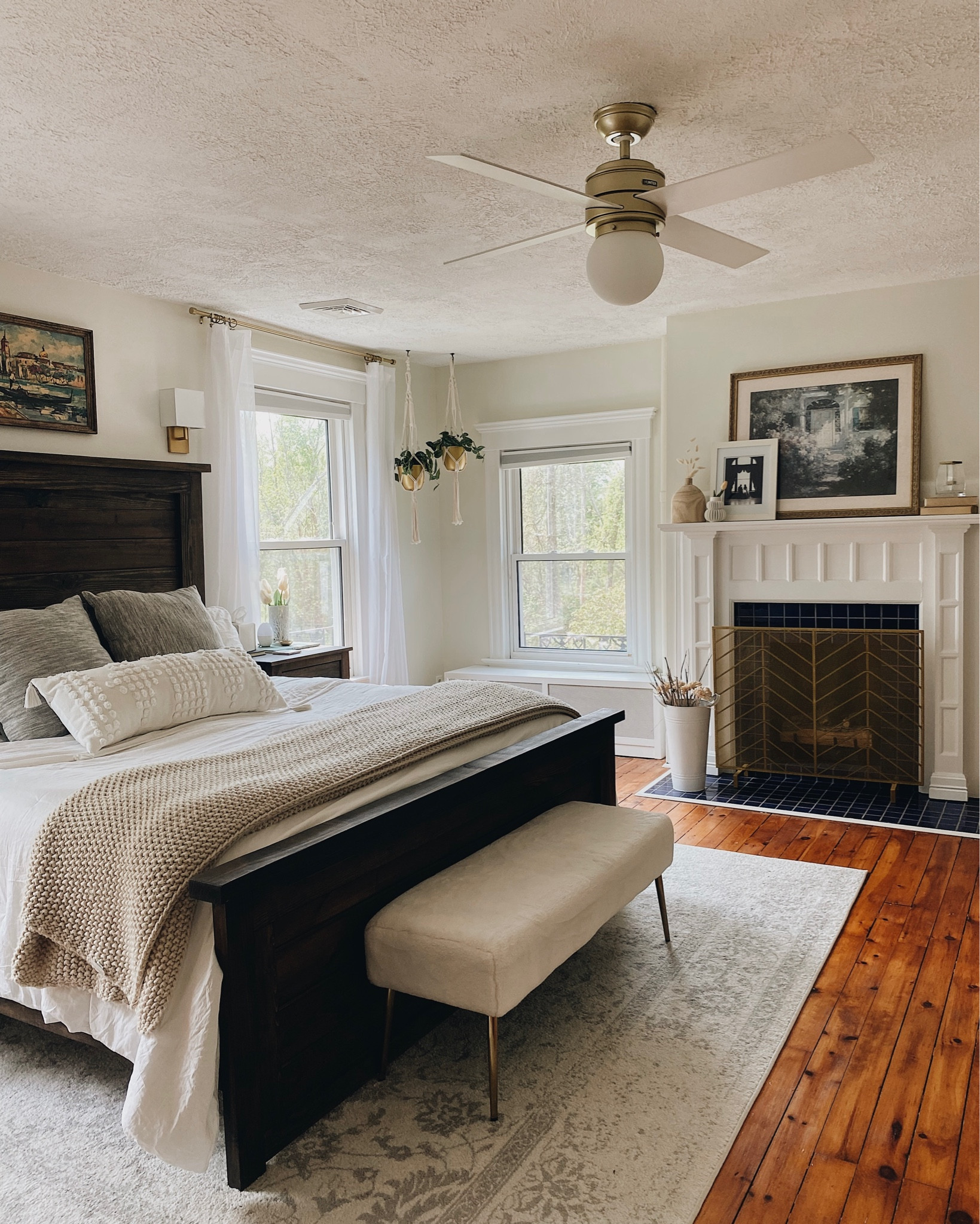 Transitional bedroom - we love our bedroom! 
modern vintage fan, primary bedroom, master bedroom, Hunter Fan Co, Pottery Barn, Target home, Amazon home

#LTKhome #LTKFind #LTKstyletip