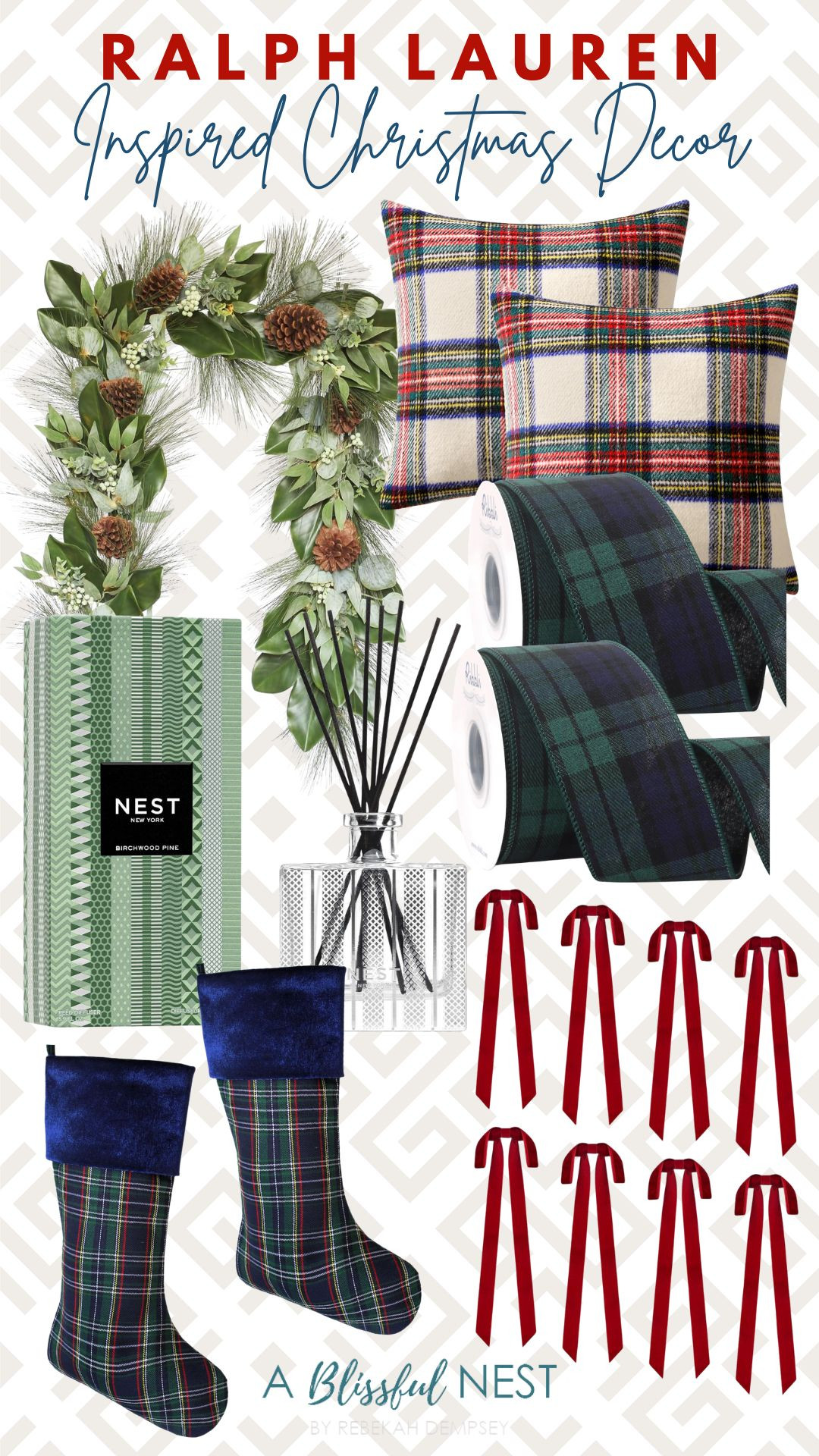 Rich tones, polished patterns, and cozy textures—shop this festive collection today.
birchwood pine reed diffuser, velvet swag bows, blue plaid cuff Christmas stocking, Edinburgh ribbon, plaid decorative throw pillow, holiday faux garland 

 #LTKHoliday #LTKSeasonal #LTKHome