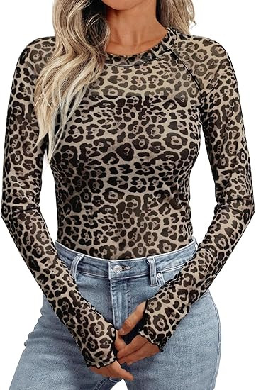 Dealmore Womens Mesh Sheer Lace Going Out Slim Fitted See Through Tops Fall Fashion Outfits Cloth... | Amazon (US)