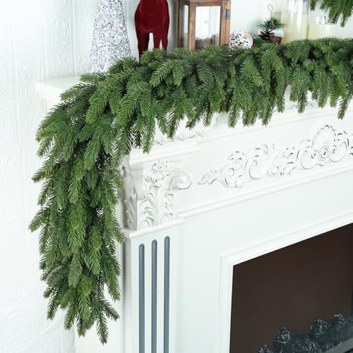 6Ft Christmas Garland Realistic Fuller,Natural Droopy,Lifelike Xmas Green Pine Cedar Mantle Garland for Table Mantle Wall Yard Fireplace Staircase, Garlands for Decoration Christmas Indoor Outdoor | Amazon (US)