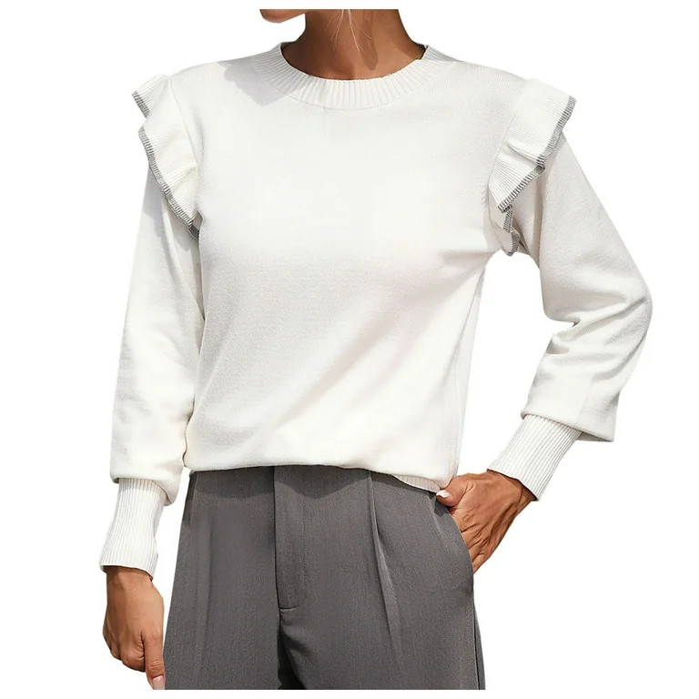 Aueoeo Plus Size Sweaters, Womens Long Sleeve Sweaters Ruffle Sweater for Women Casual Fall Sweat... | Walmart (US)