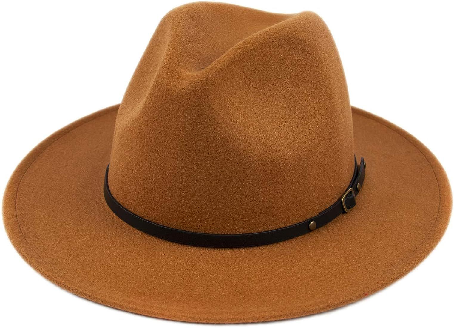 Lanzom Womens Classic Wide Brim Floppy Panama Hat Belt Buckle Wool Fedora Hat Fit Size 6 8/7-7 1/... | Amazon (US)