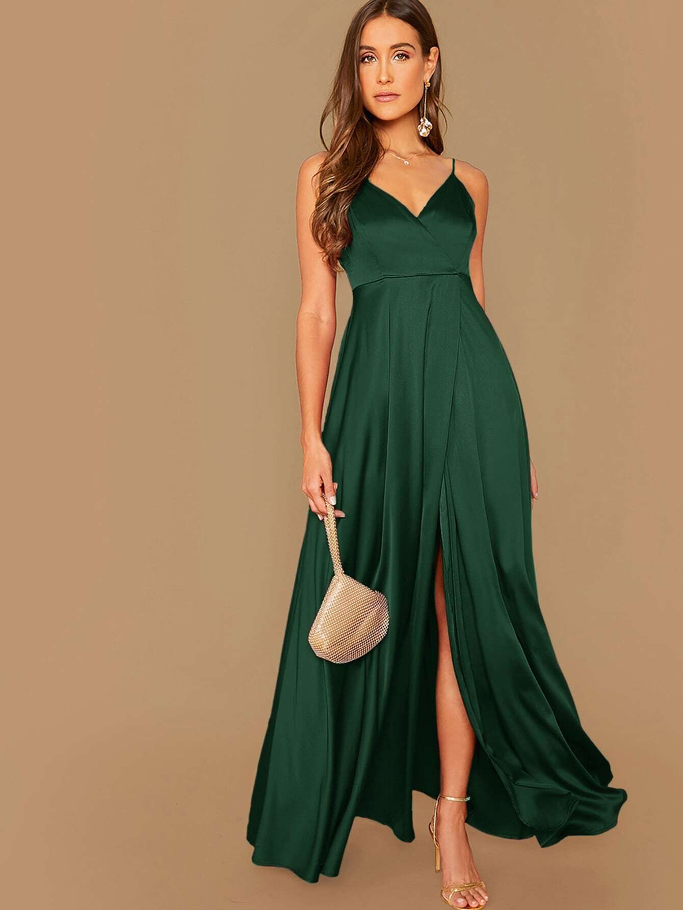 SHEIN Surplice Wrap Maxi Satin Dress | SHEIN