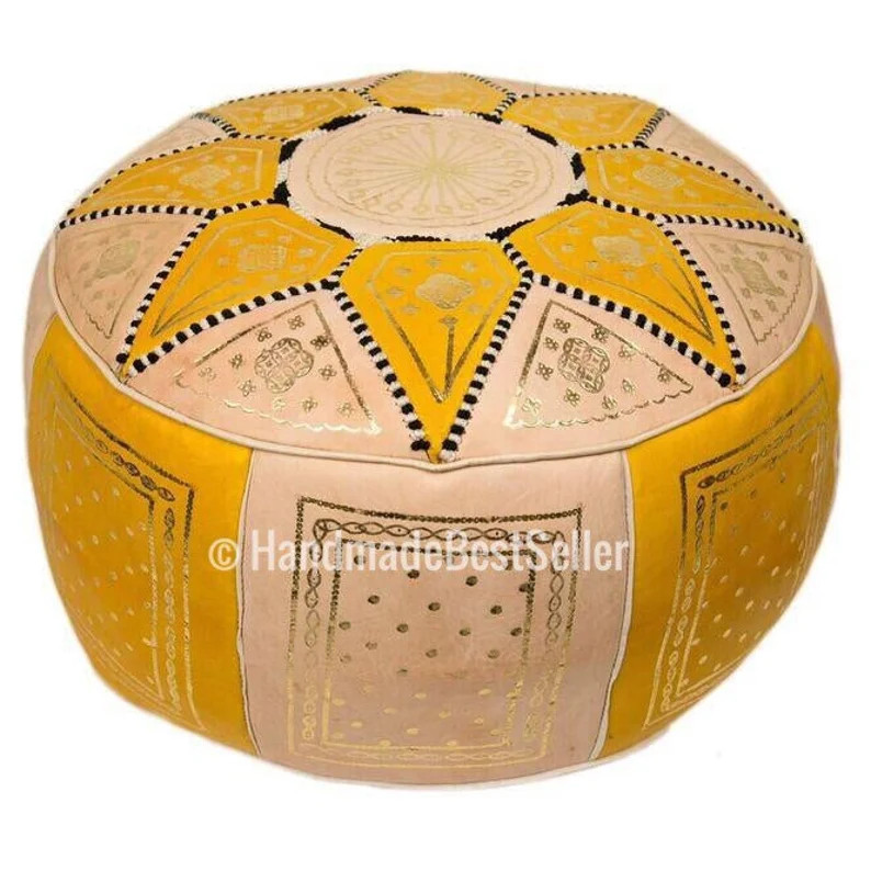 40%OFF —— Yellow pouf,pouffe,leather pouf,Moroccan pouf,ottoman pouf,chairs,poufs natural,Mor... | Etsy (US)