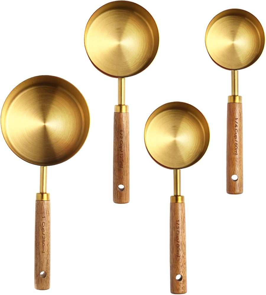Juego de 4 tazas medidoras doradas, juego de tazas medidoras y cucharas doradas de acero inoxidab... | Amazon (US)
