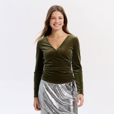 Women's Velvet Wrap Top - A New Day™ Forest Green | Target