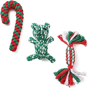 LUCKITTY Christmas Dog Rope Toy - 3-Piece Set - Candy Shape Crutch Design, Bear Shaped for Dogs P... | Amazon (US)