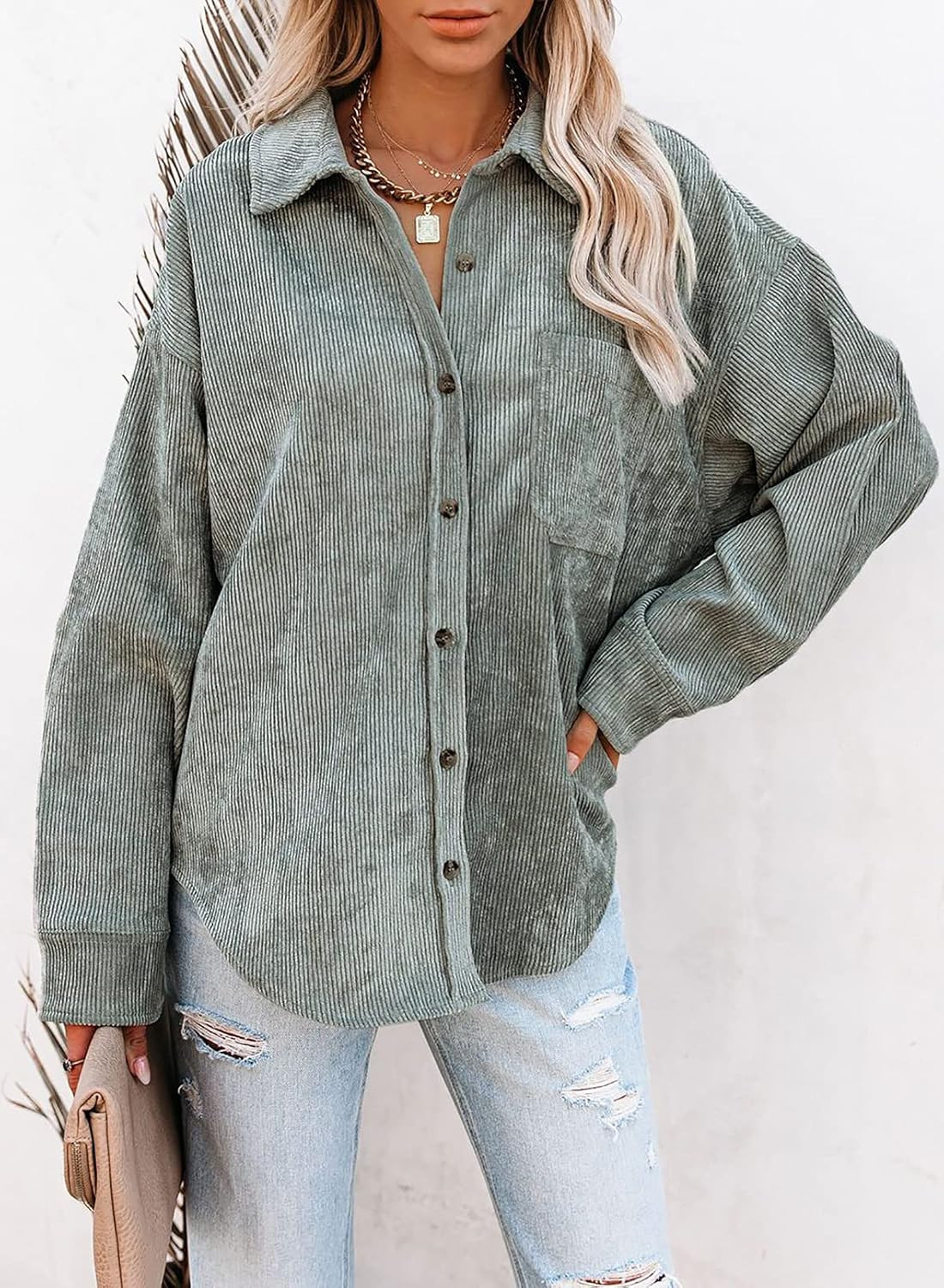 Astylish Women Corduroy Shirts Casual Long Sleeve Button Down Blouses Top | Amazon (US)