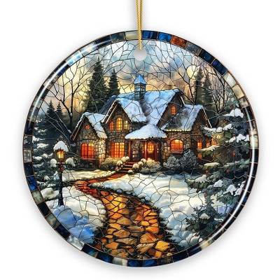 Elegant Rustic Winter Cabin Stained Glass Themed Ceramic Christmas Ornament, Vintage Tree Decoration, Version 2 | Target