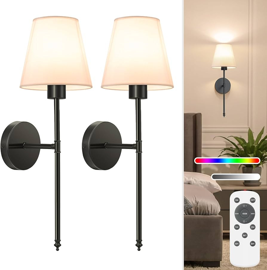NIORSUN Battery Operated Wall Sconce Set of Two, Black Rechargeable Wall Sconces with Dimmable De... | Amazon (US)