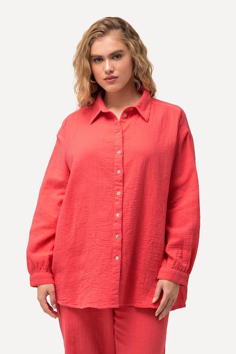 Collared Muslin Button-Down Shirt | Ulla Popken - US & CA