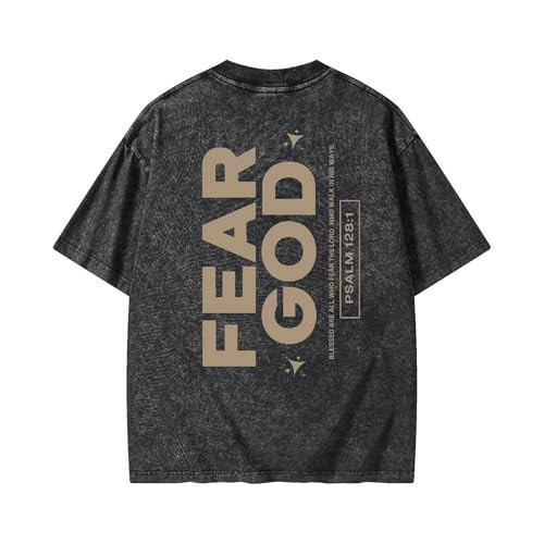 Graphic Tees Summer Women Men Cotton Novelty Oversized Crew Fear God in Bible Christian Washed T-Shirt Black | Amazon (US)