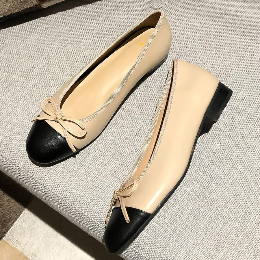 SHODENSE Women Cap Toe Bow Flats Two Tone Slip On Ballet Flats Comfort Closed Round Toe Flats Col... | Amazon (US)