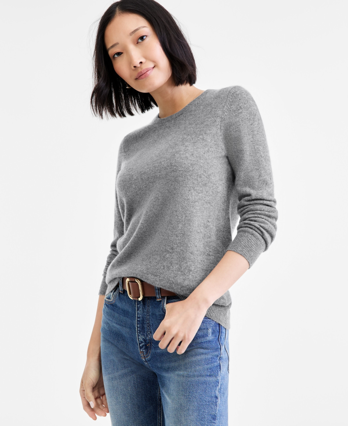 Charter Club Women's Long-Sleeve 100% Cashmere Crewneck Sweater, Macy's Exclusive - Mid Grey Heather | Macy's