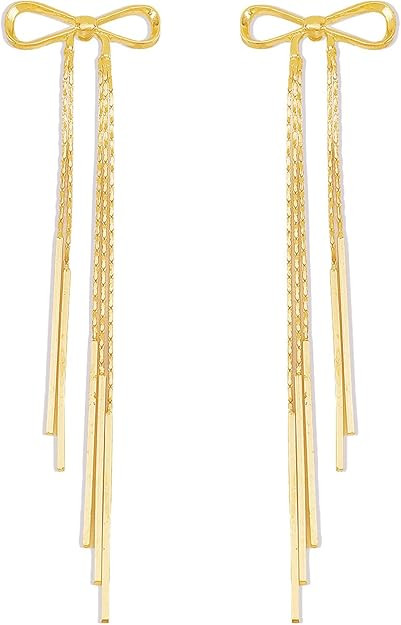 Bow Earrings for Women Trendy Long Rhinestone Dangle Earrings Sparkly Ribbon Bowknot Bowtie Earri... | Amazon (US)