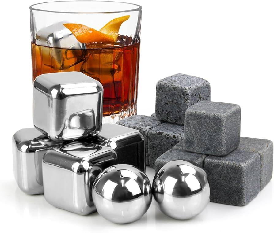 16 Pcs Whiskey Stones, Include Metal Ice Cube, Granite Stones, Whiskey Balls, Reusable Whiskey St... | Amazon (US)