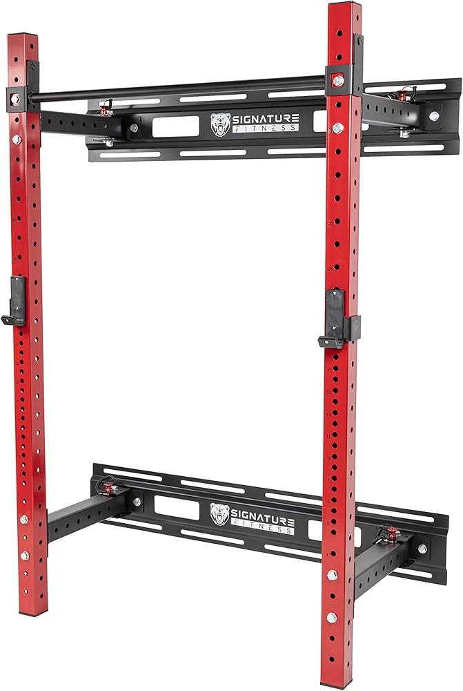 Signature Fitness 3” x 3” Wall Mounted Fold-in Power Cage Squat Rack with Adjustable Pull Up ... | Amazon (US)