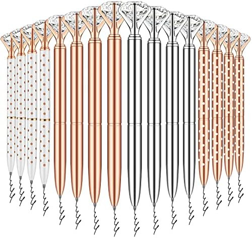 PASISIBICK 16 Pcs Big Diamond Pens-Bling Wedding Crystal Metal Ballpoint Pens with Black Ink (4 M... | Amazon (US)