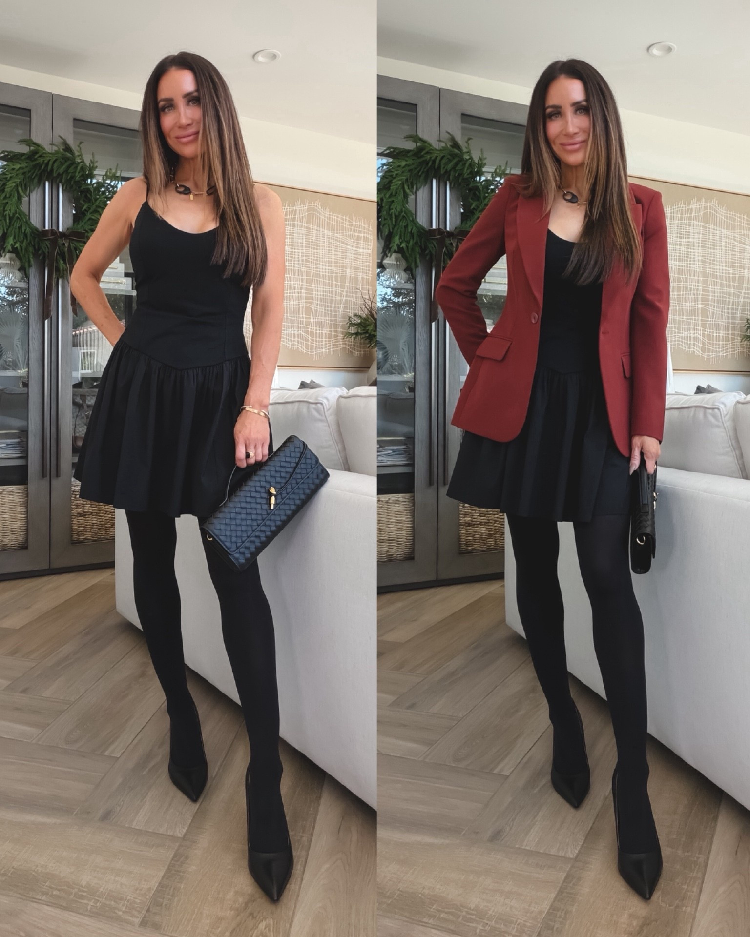 Holiday outfit ideas
Party outfits, nights out, what to wear 
Erin Fader code to save: KIM15
Tights Sz 1
Black closed toe heels true to size 
Black drop waist dress sz small
Burgundy blazer sz xs
Express outfit ideas 


#LTKootd #LTKOver40 #LTKSeasonal