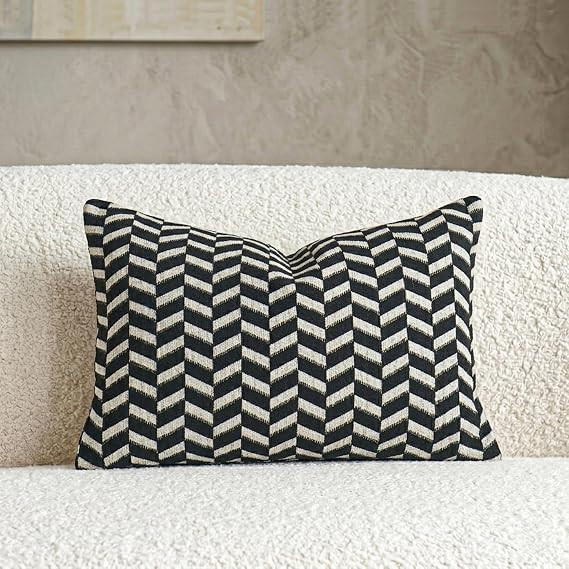 Jonhier Black Boho Accent Lumbar Throw Pillow Cover, 12 x 20 Inch, 1 PCS | Amazon (US)